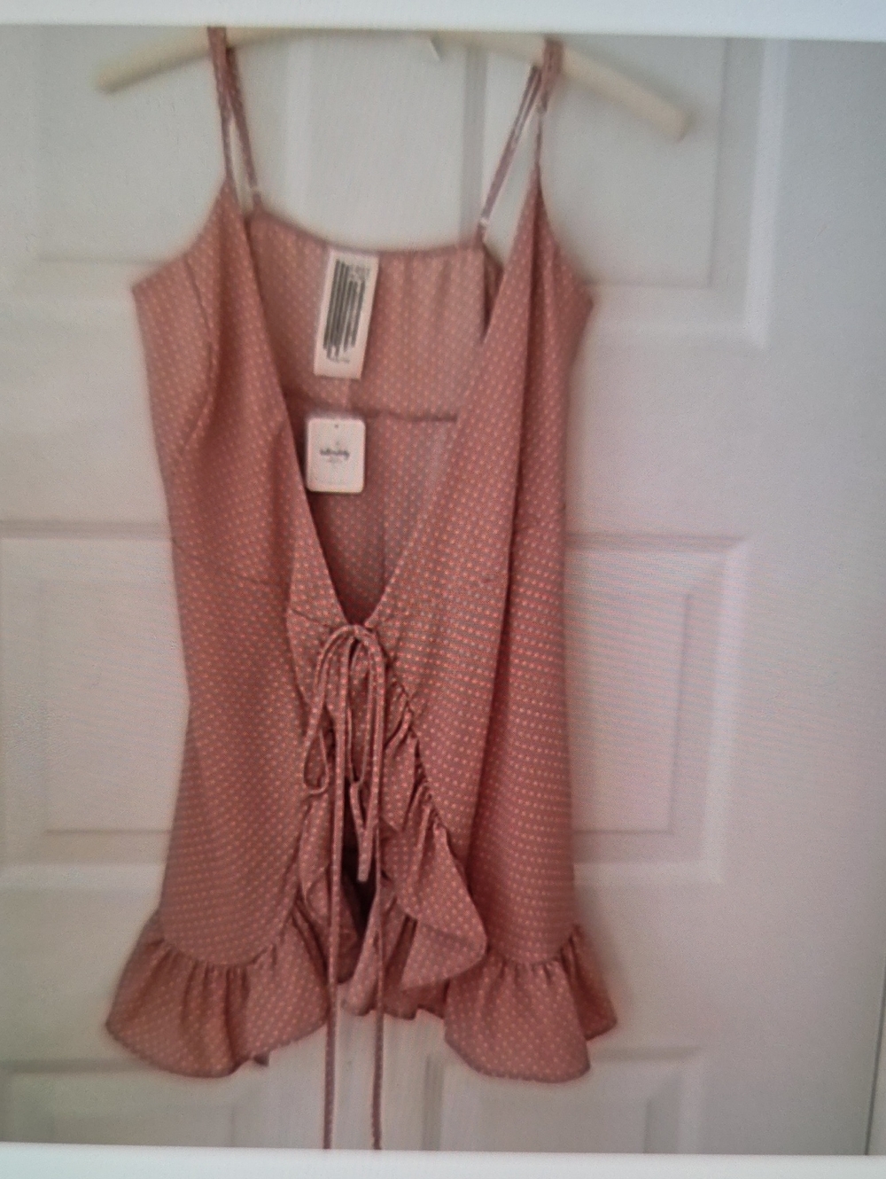 Free People Dusty Rose Polka Dot Tie-Front Ruffle Cami